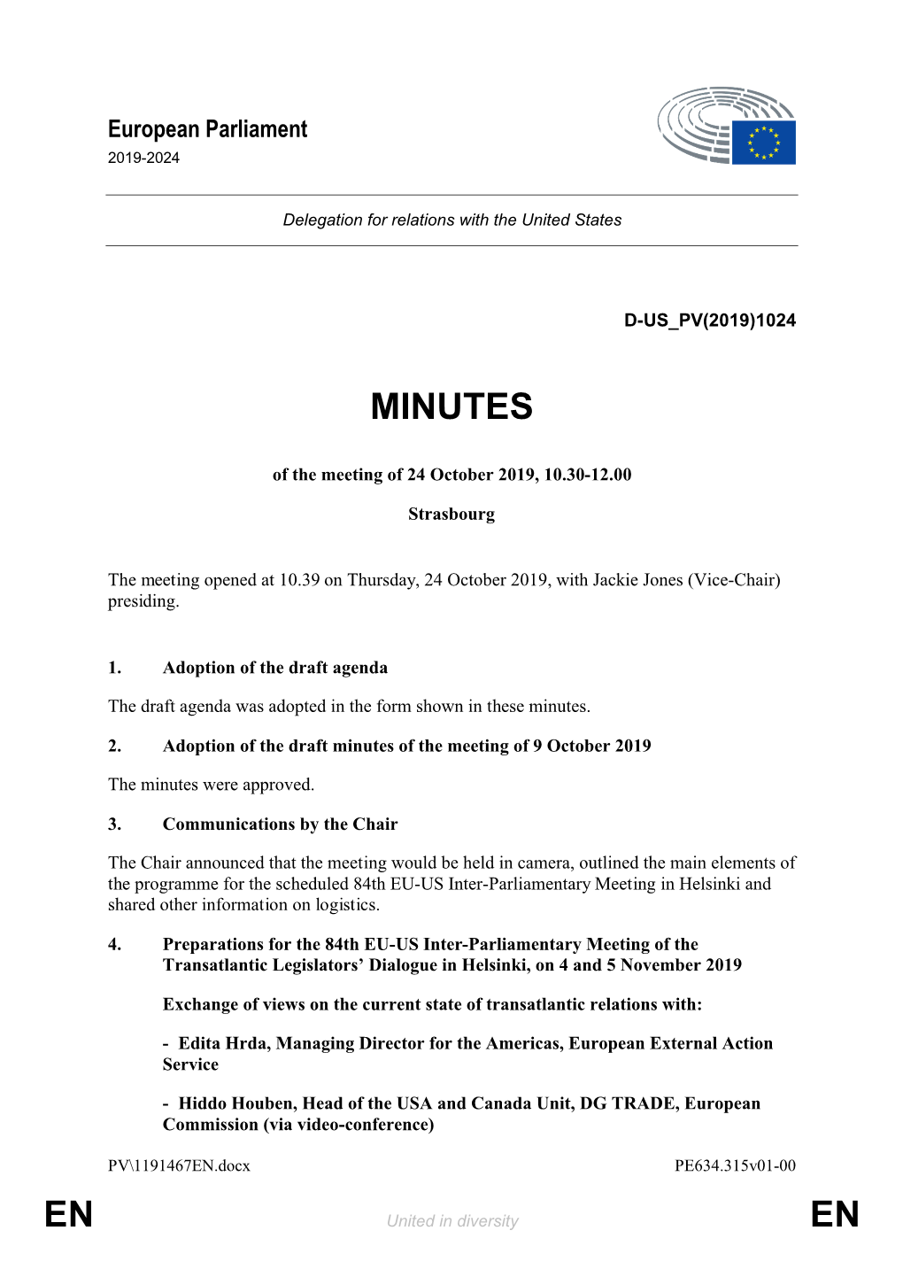 Minutes of the Meeting of 24 October 2019
