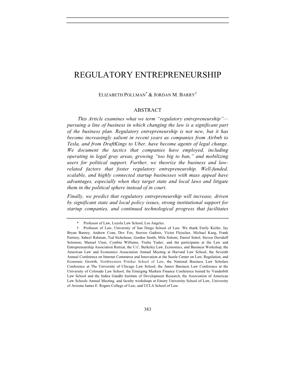 Regulatory Entrepreneurship
