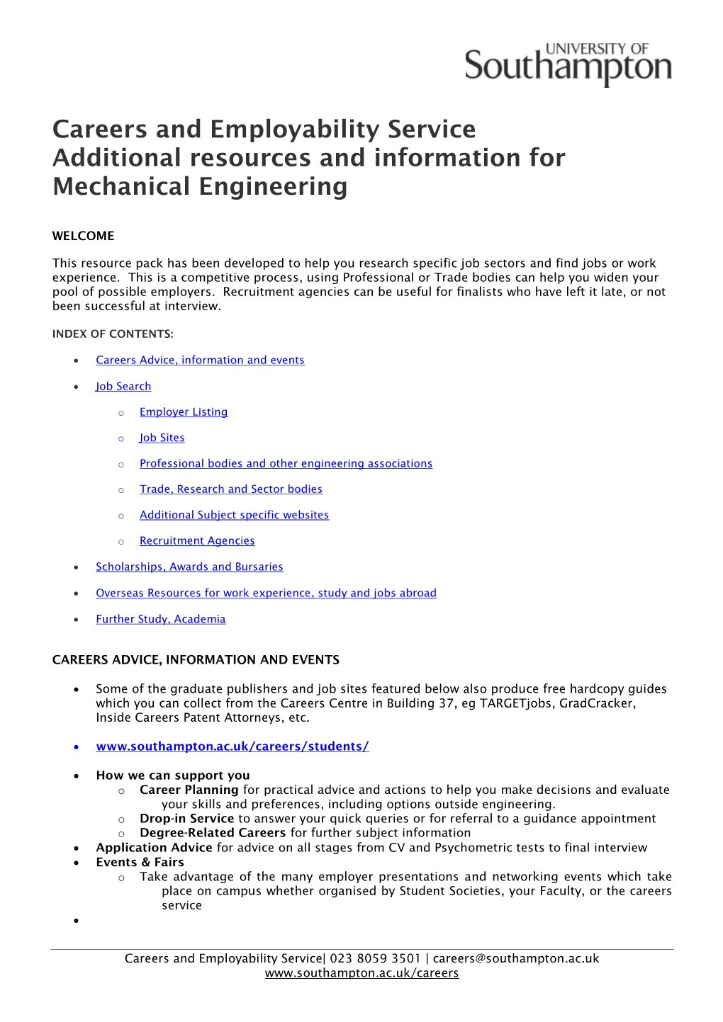 Careers and Employability Service Additional Resources and Information for Mechanical Engineering