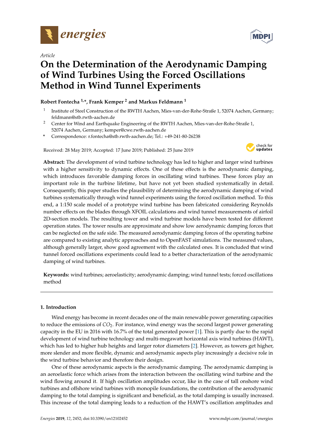 On the Determination of the Aerodynamic Damping of Wind Turbines Using the Forced Oscillations Method in Wind Tunnel Experiments