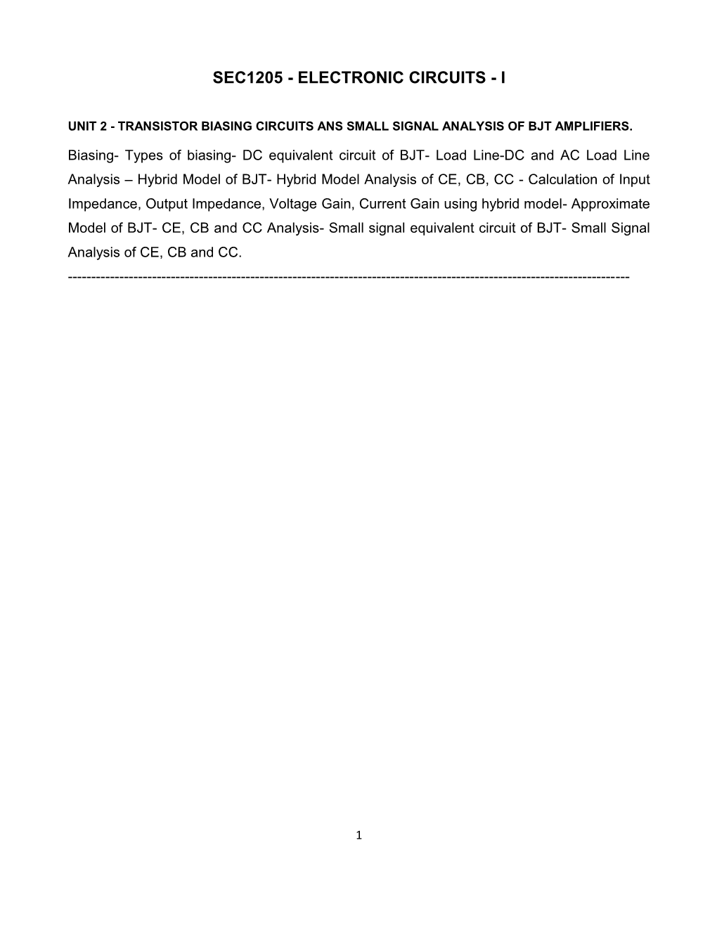 Electronic Circuits - I