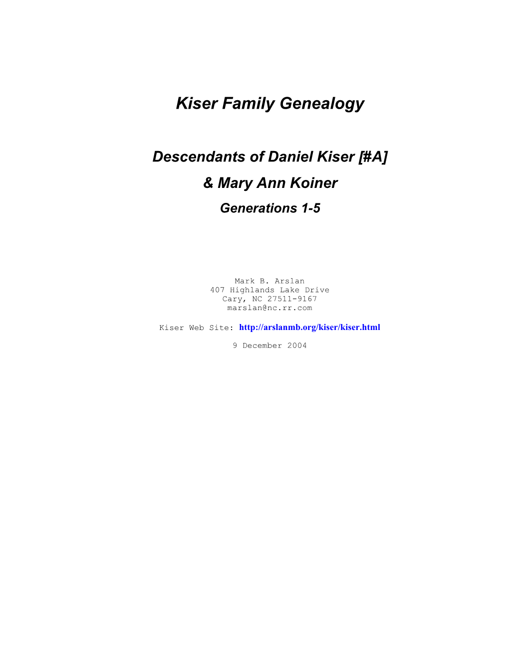 Kiser Family Genealogy