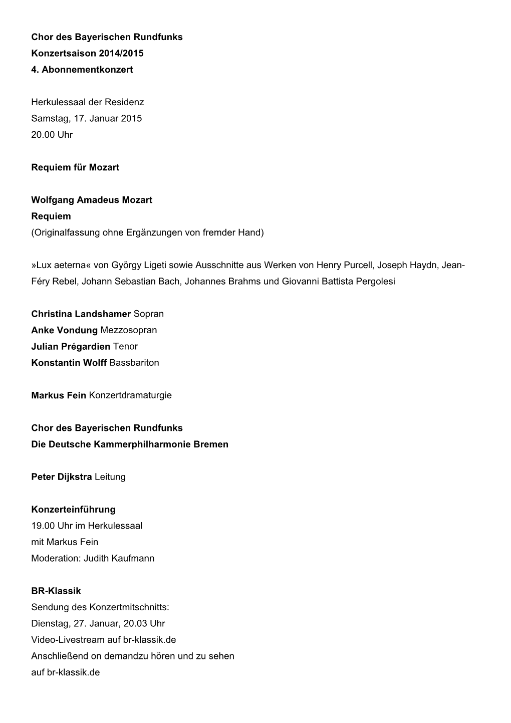 Chor Des Bayerischen Rundfunks Konzertsaison 2014/2015 4