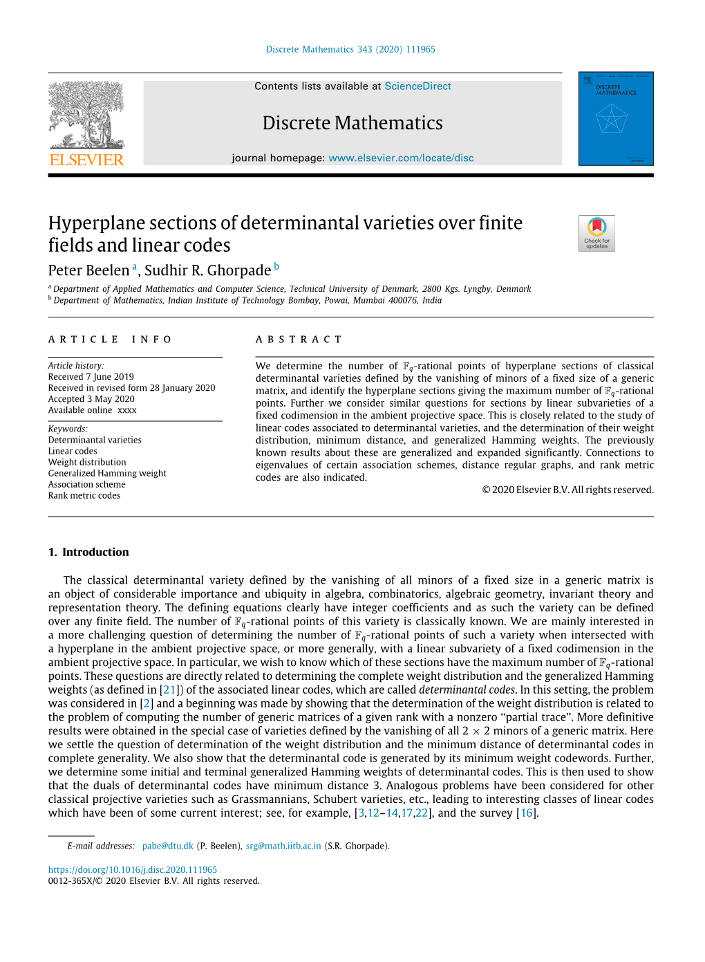 Discrete Mathematics Hyperplane Sections of Determinantal Varieties