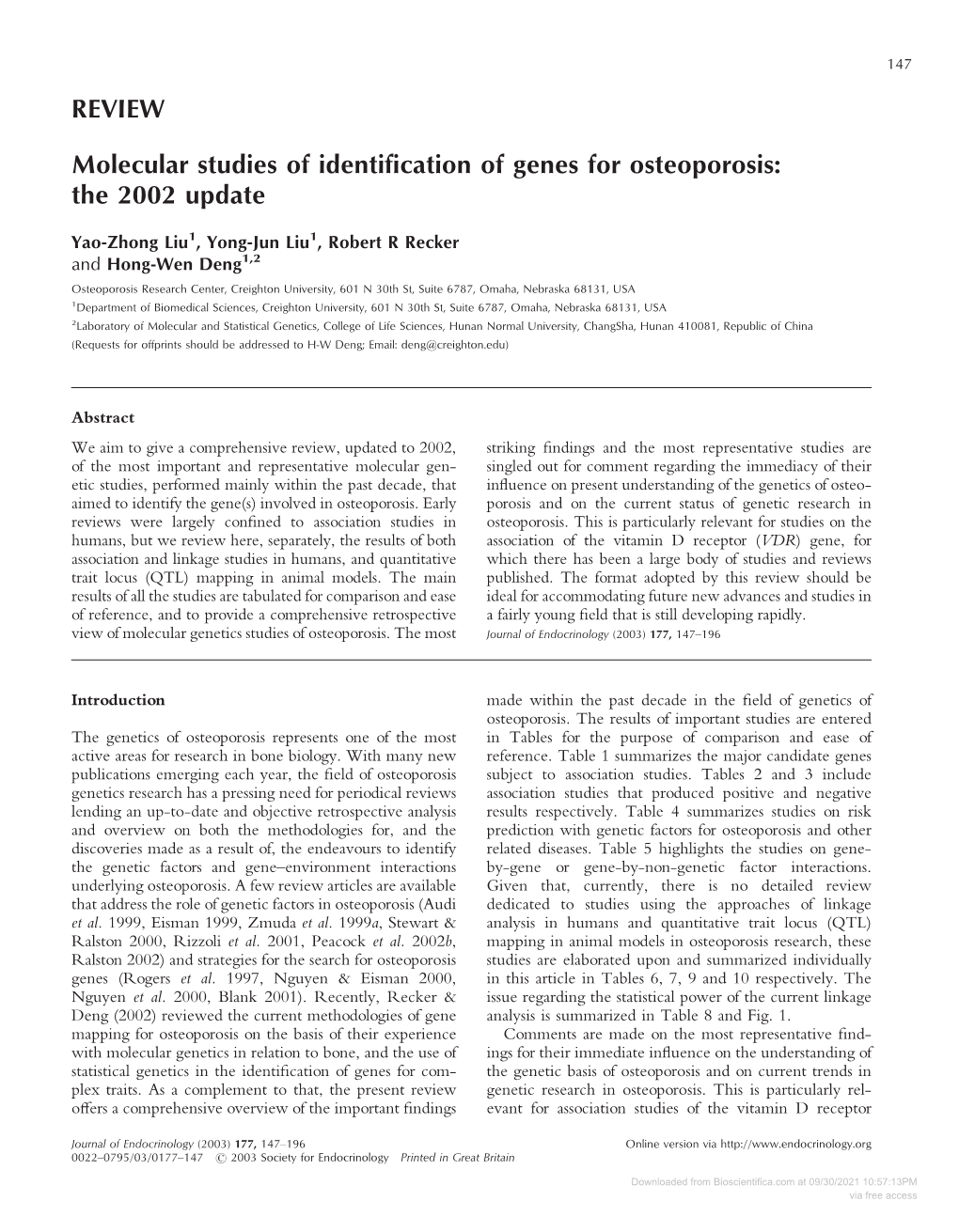 REVIEW Molecular Studies of Identification of Genes For