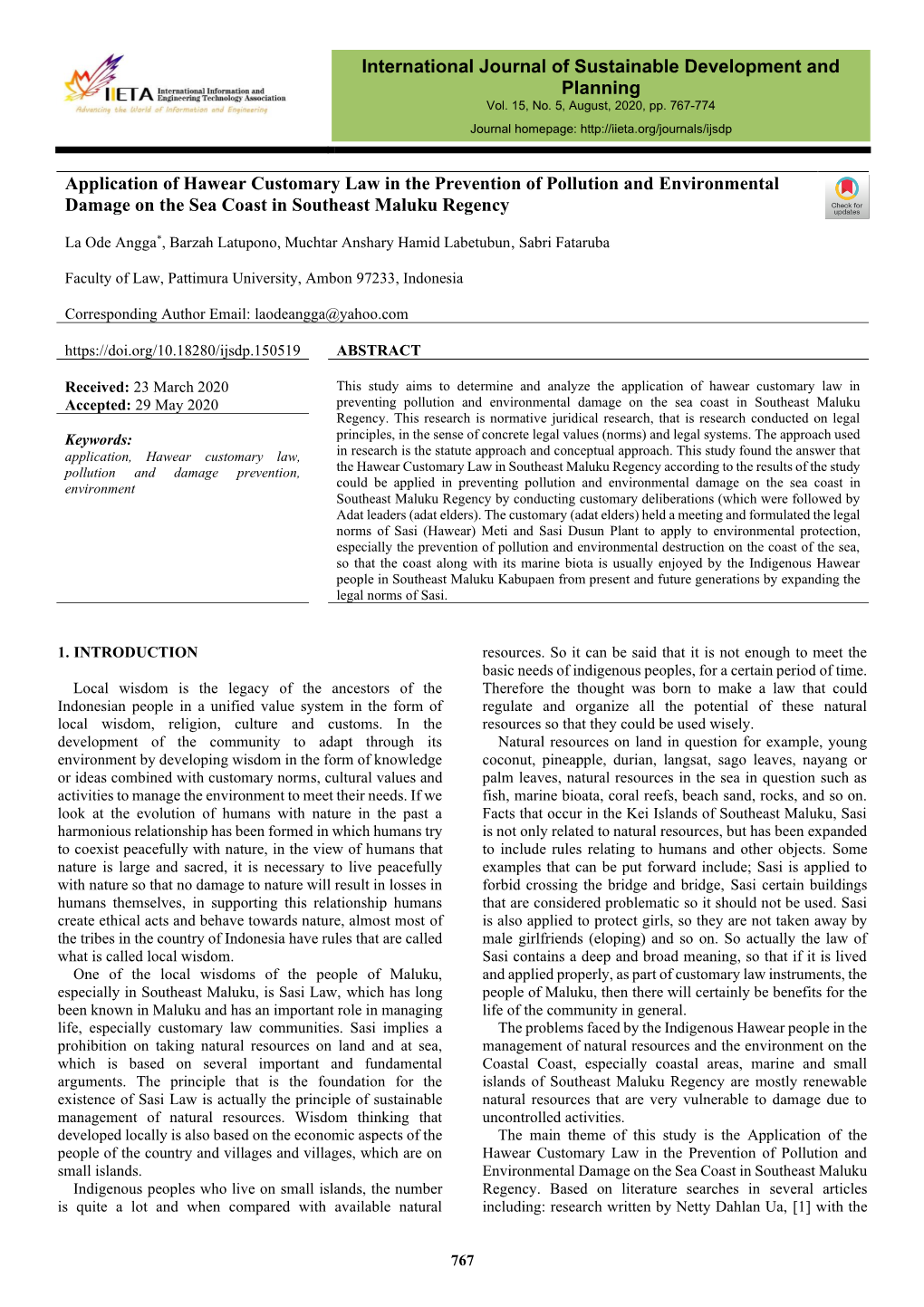 Application of Hawear Customary Law in the Prevention of Pollution and Environmental Damage on the Sea Coast in Southeast Maluku Regency