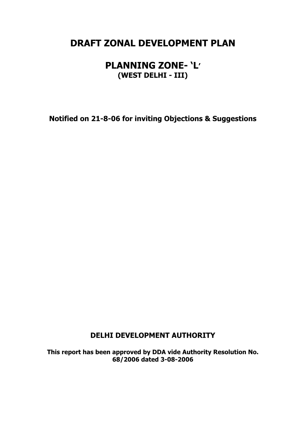 Draft Zonal Development Plan Planning Zone