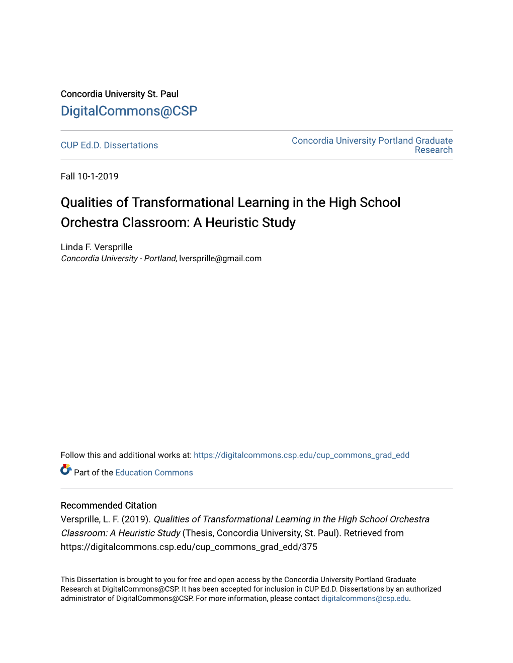 Qualities of Transformational Learning in the High School Orchestra Classroom: a Heuristic Study