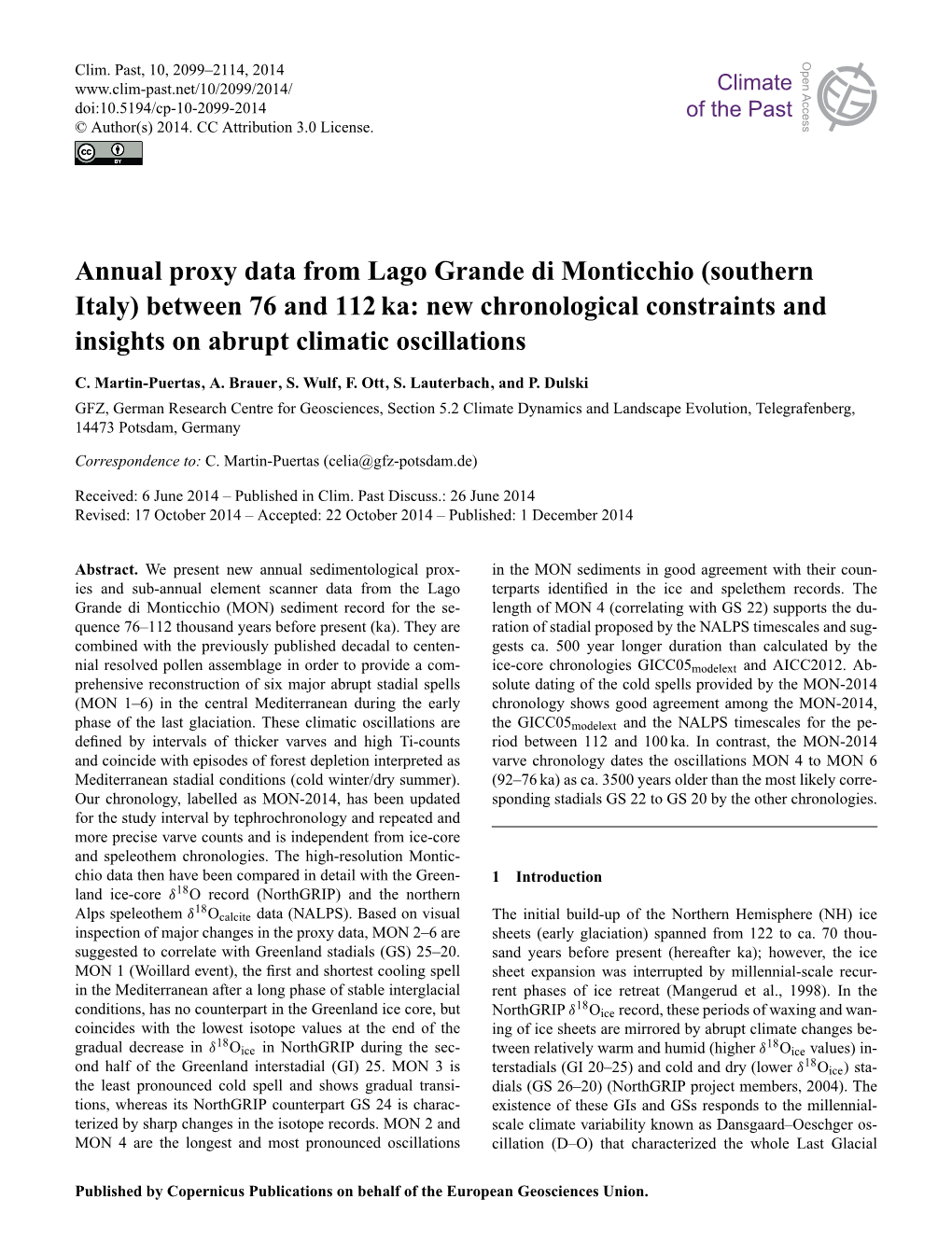 Annual Proxy Data from Lago Grande Di Monticchio (Southern Italy) Between 76 and 112 Ka: New Chronological Constraints and Insights on Abrupt Climatic Oscillations