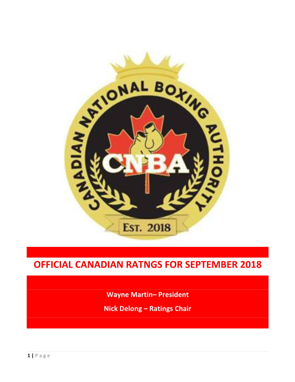 Official Canadian Ratngs for September 2018