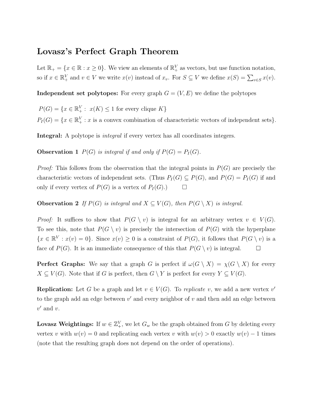 Lovasz's Perfect Graph Theorem
