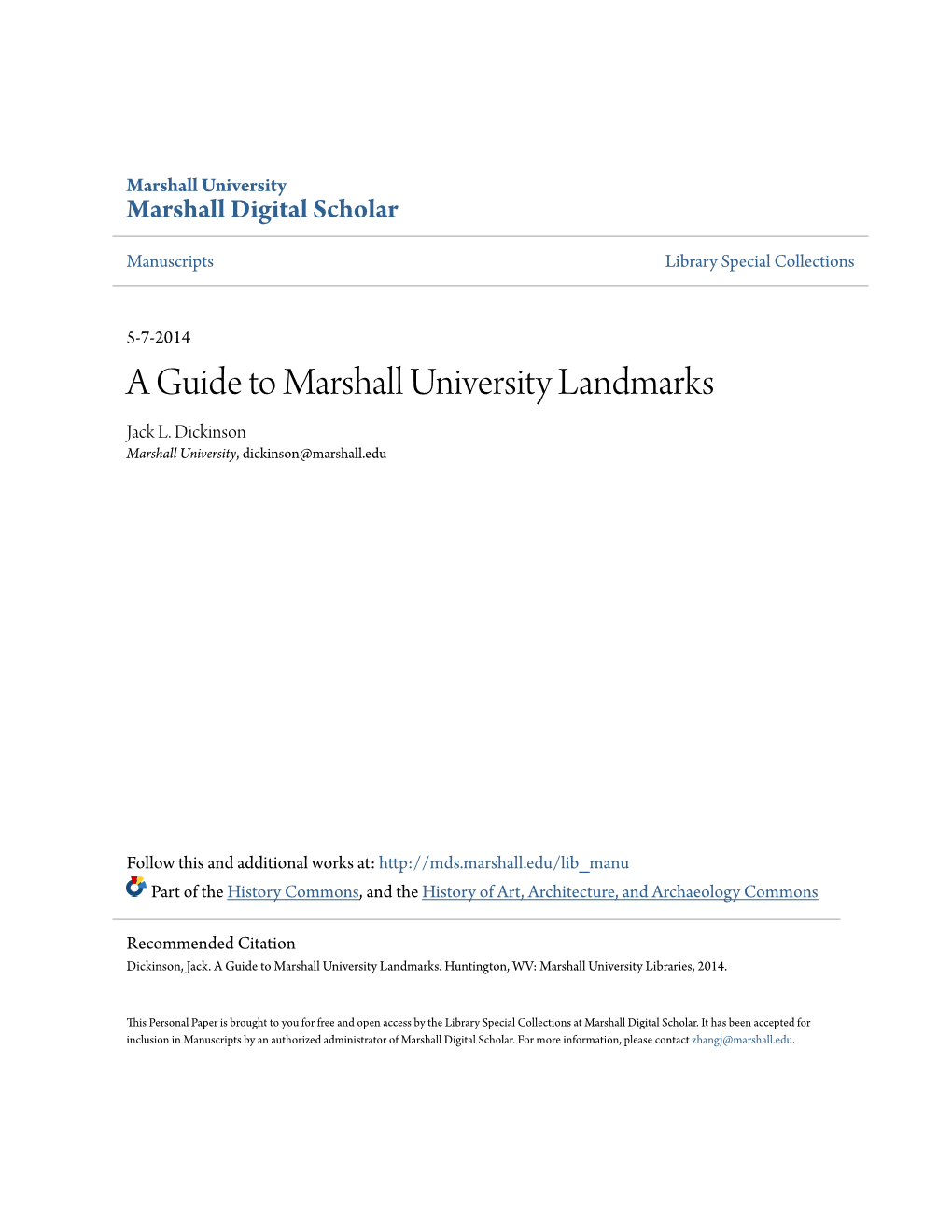 A Guide to Marshall University Landmarks Jack L