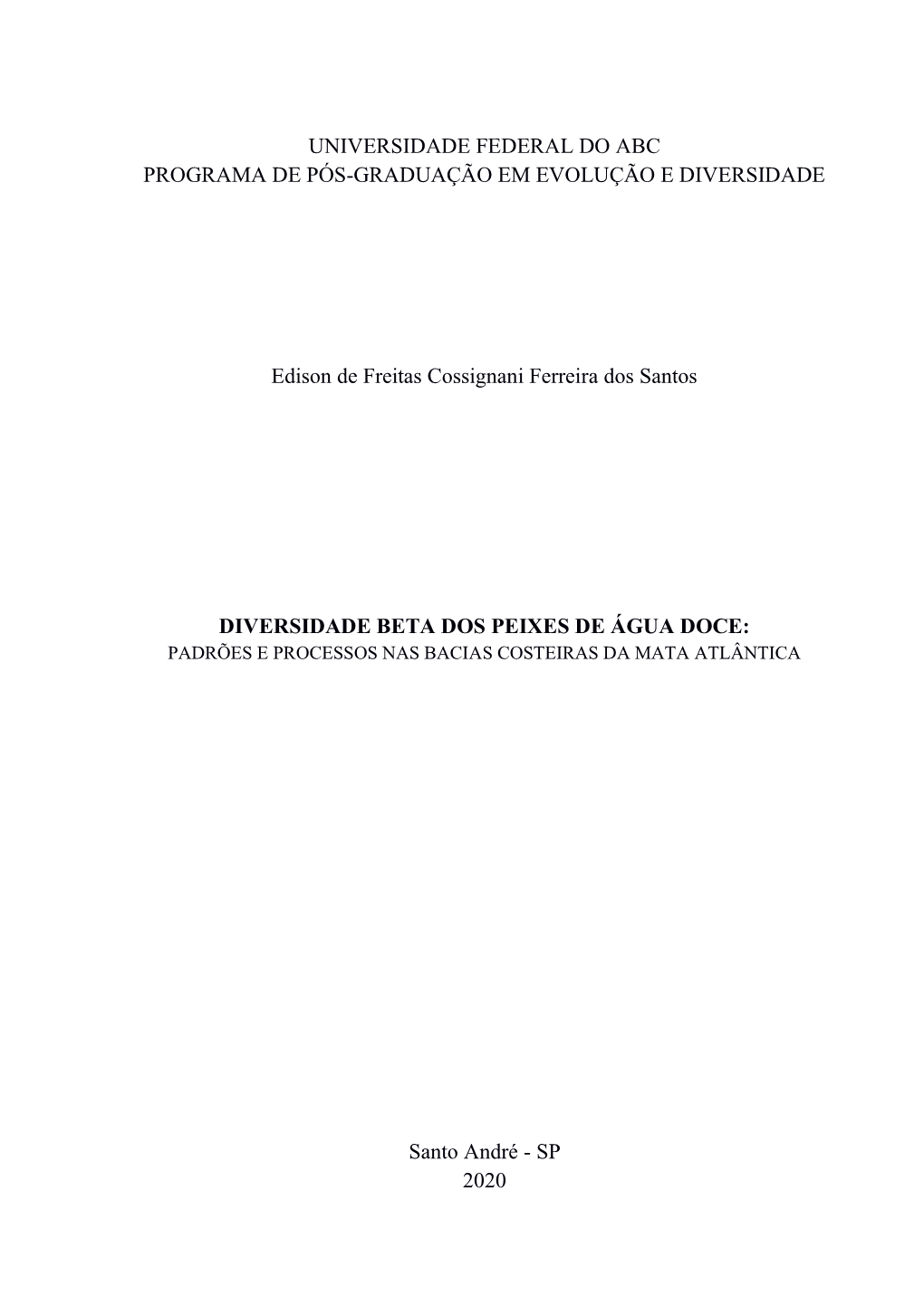 Universidade Federal Do Abc Programa De Pós-Graduação Em Evolução E Diversidade