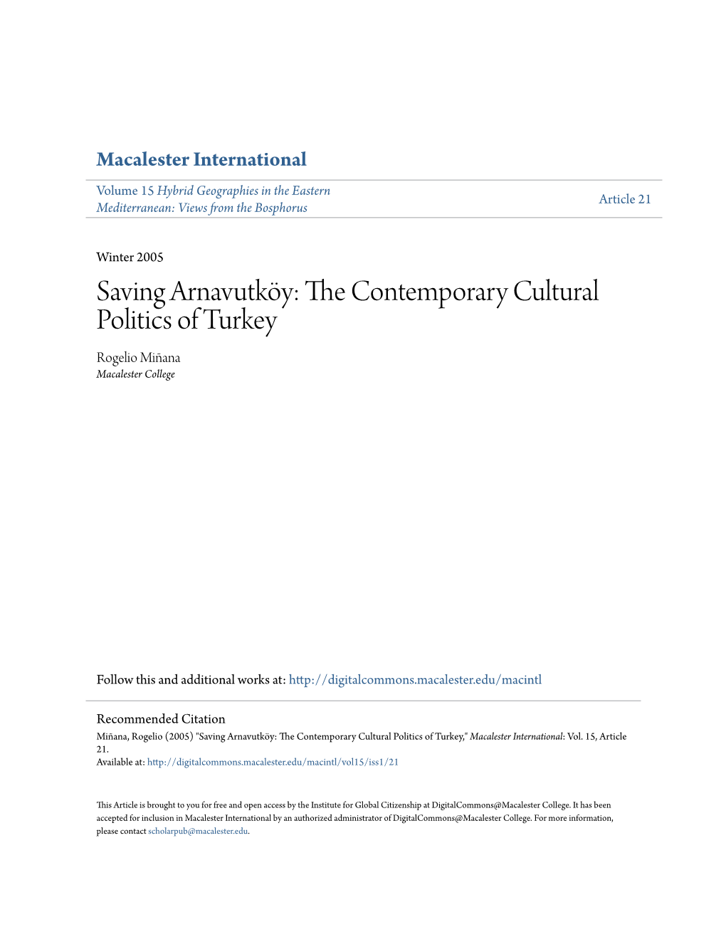 The Contemporary Cultural Politics of Turkey