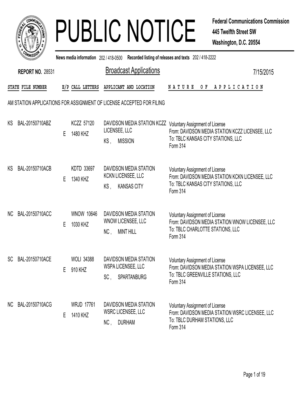 Broadcast Applications 7/15/2015