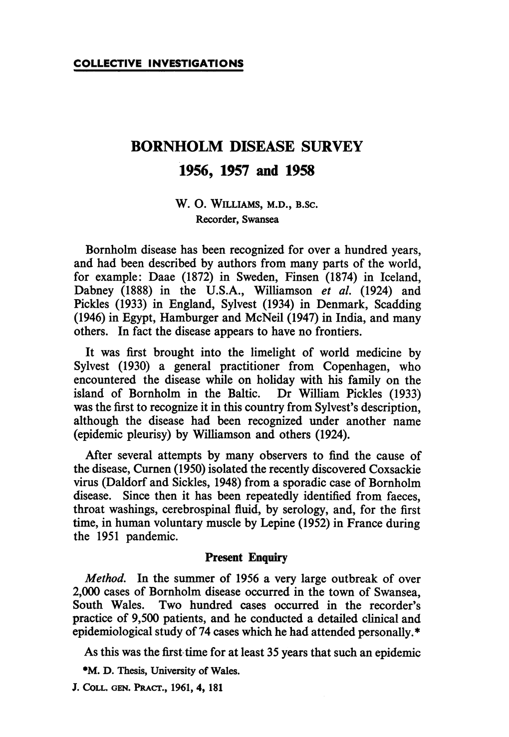 BORNHOLM DISEASE SURVEY 1956, 1957 and 1958