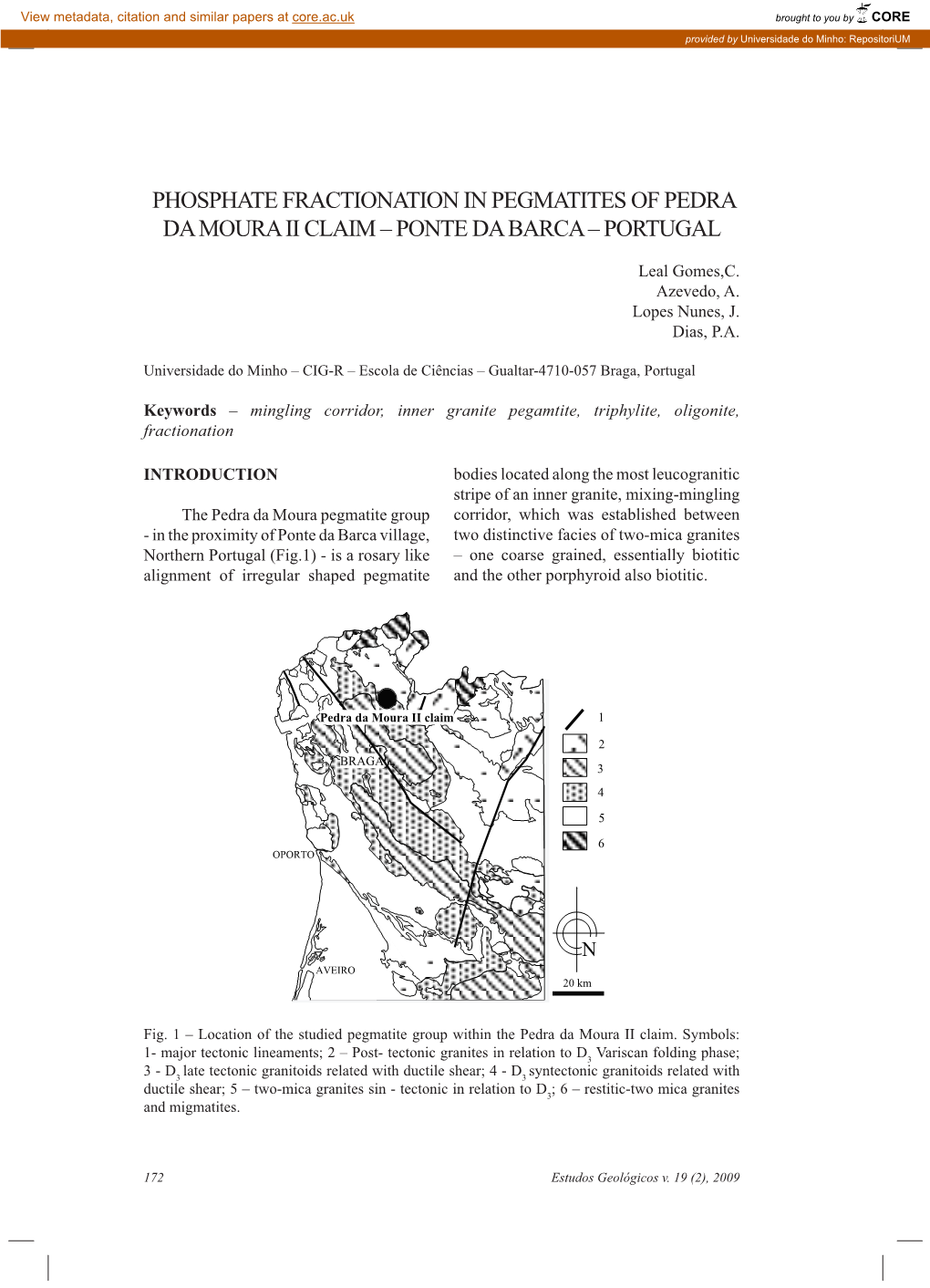 Phosphate Fractionation in Pegmatites of Pedra Da Moura Ii Claim – Ponte Da Barca – Portugal