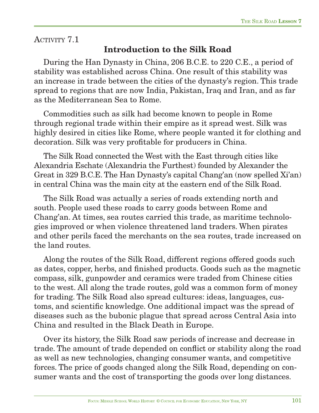 Introduction to the Silk Road During the Han Dynasty in China, 206 B.C.E