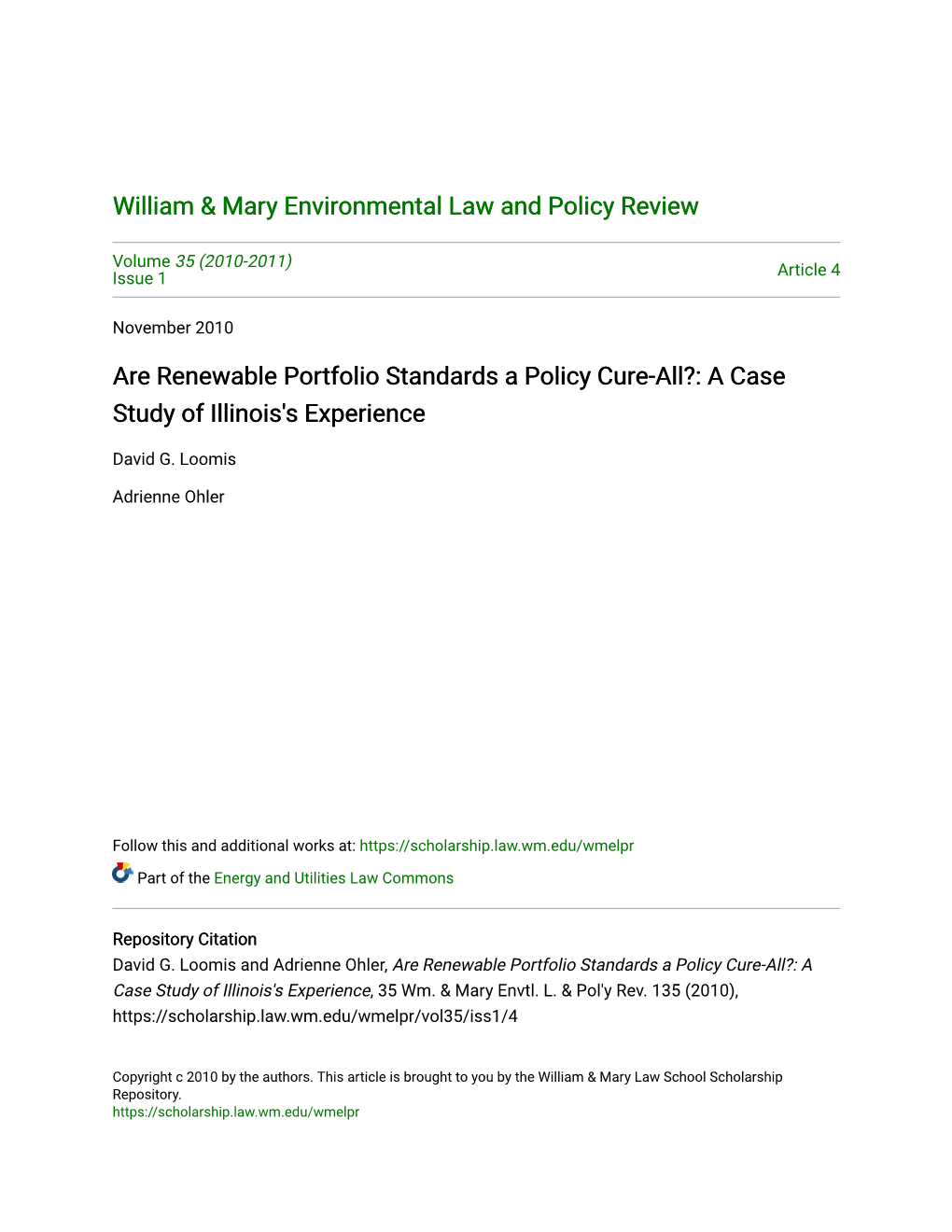 Are Renewable Portfolio Standards a Policy Cure-All?: a Case Study of Illinois's Experience