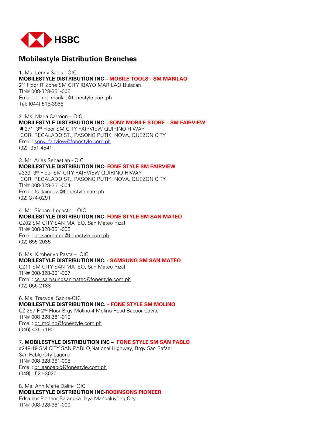 Mobilestyle Distribution Branches