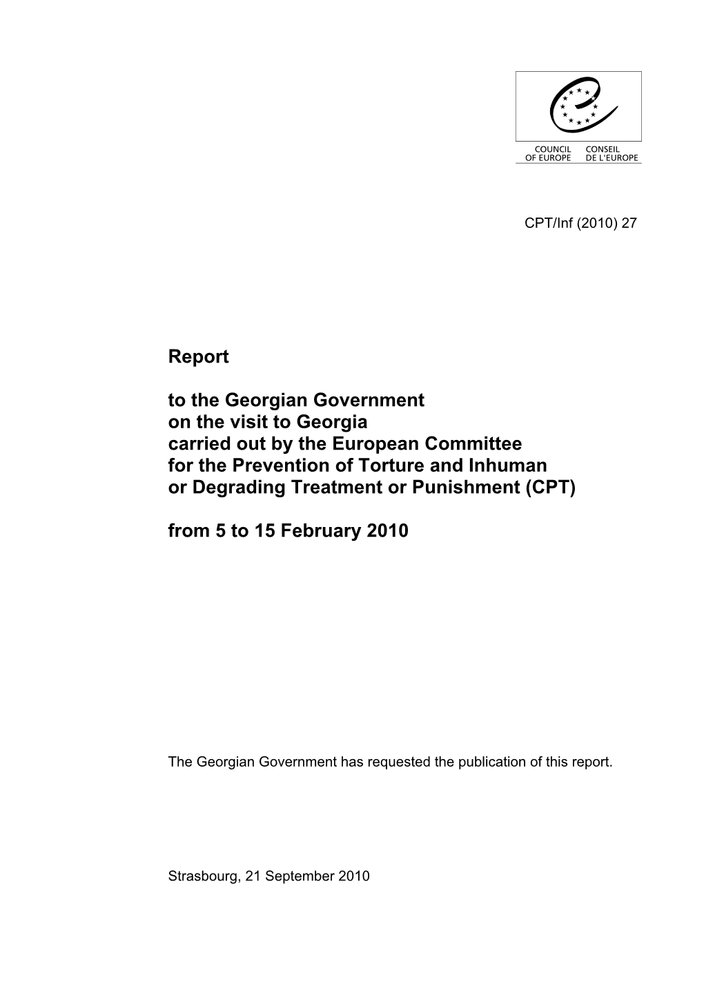 Report to the Georgian Government on the Visit to Georgia Carried