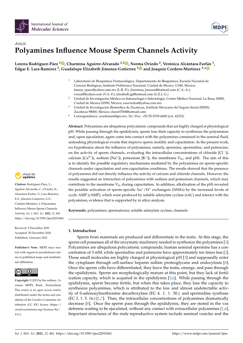 Polyamines Influence Mouse Sperm Channels Activity