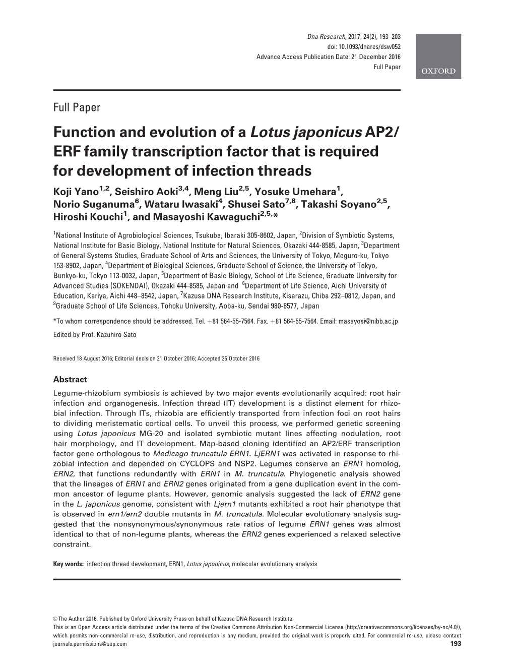 Function and Evolution of a Lotus Japonicus