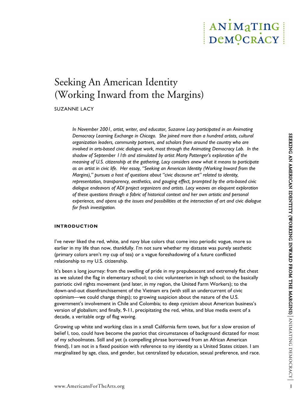 Seeking an American Identity (Working Inward from the Margins)