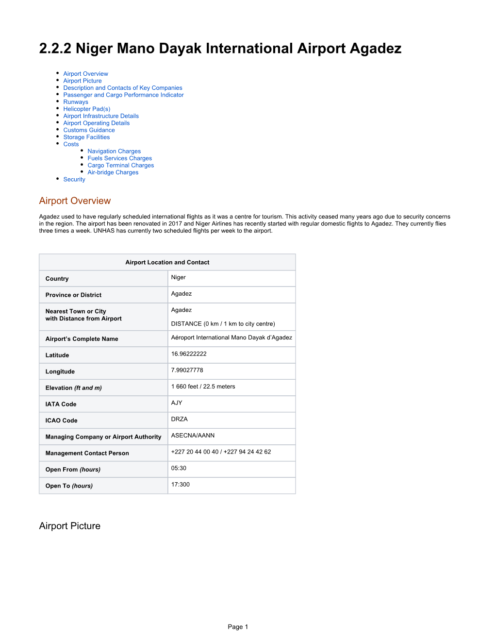 2.2.2 Niger Mano Dayak International Airport Agadez