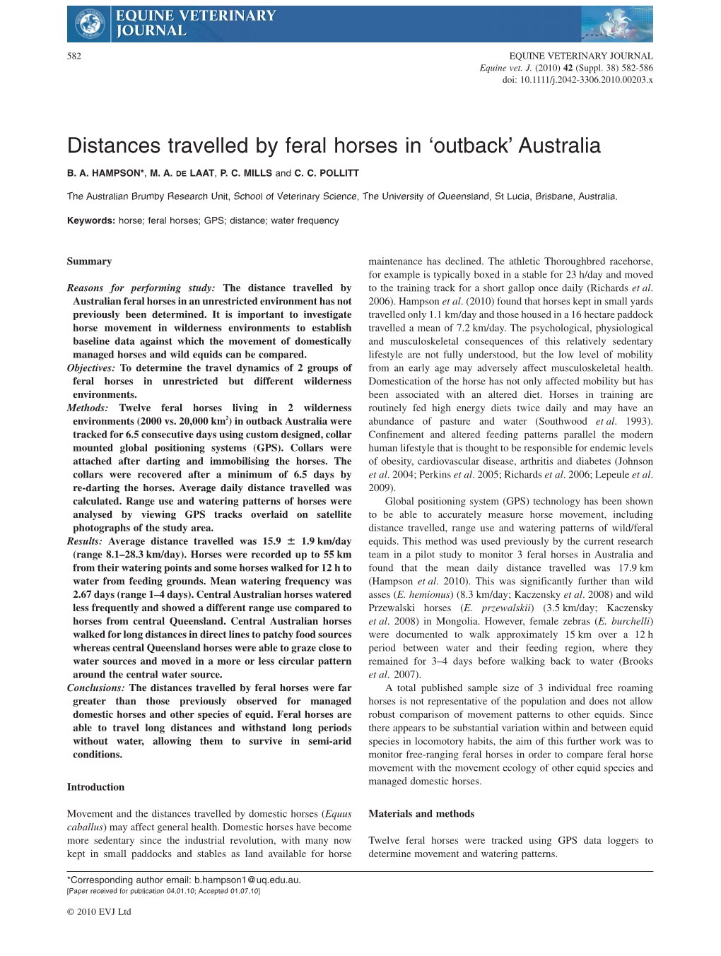 Distances Travelled by Feral Horses in Outback Australia