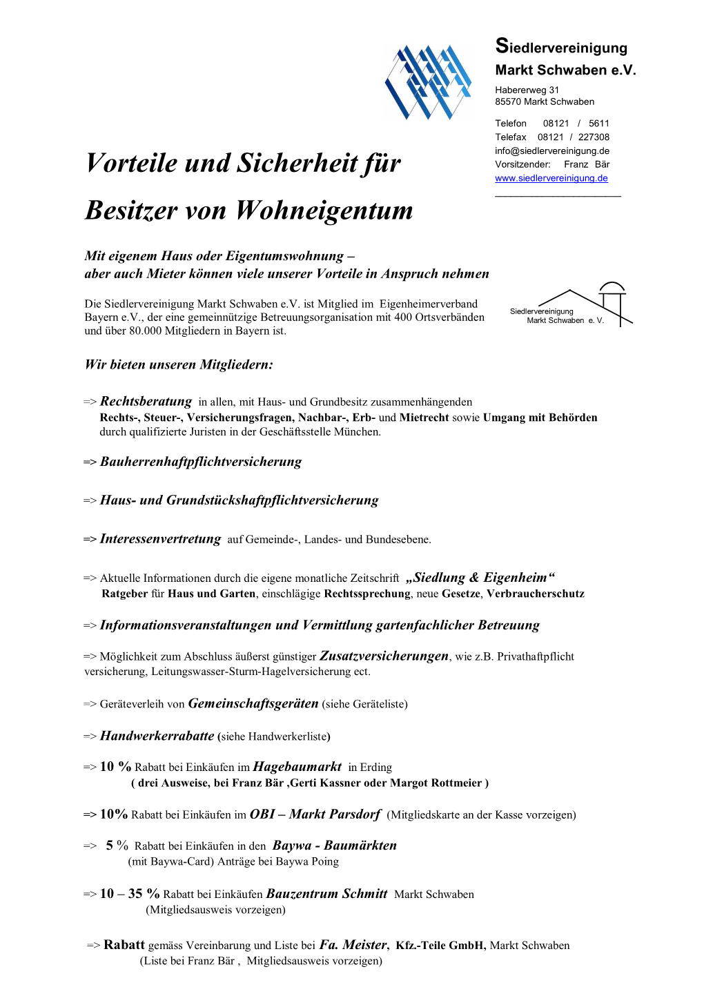 Vorteile Mitgliedschaft Siedlervereinigung Markt Schwaben