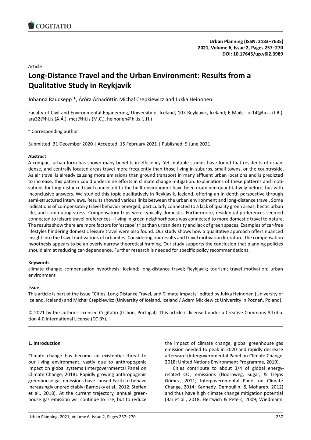 Long-Distance Travel and the Urban Environment: Results from A