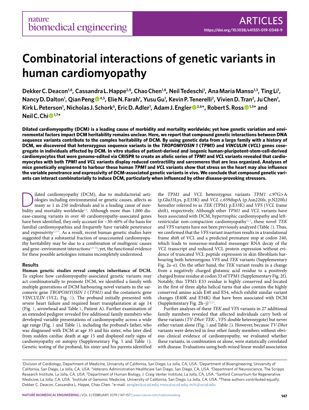 Combinatorial Interactions of Genetic Variants in Human Cardiomyopathy