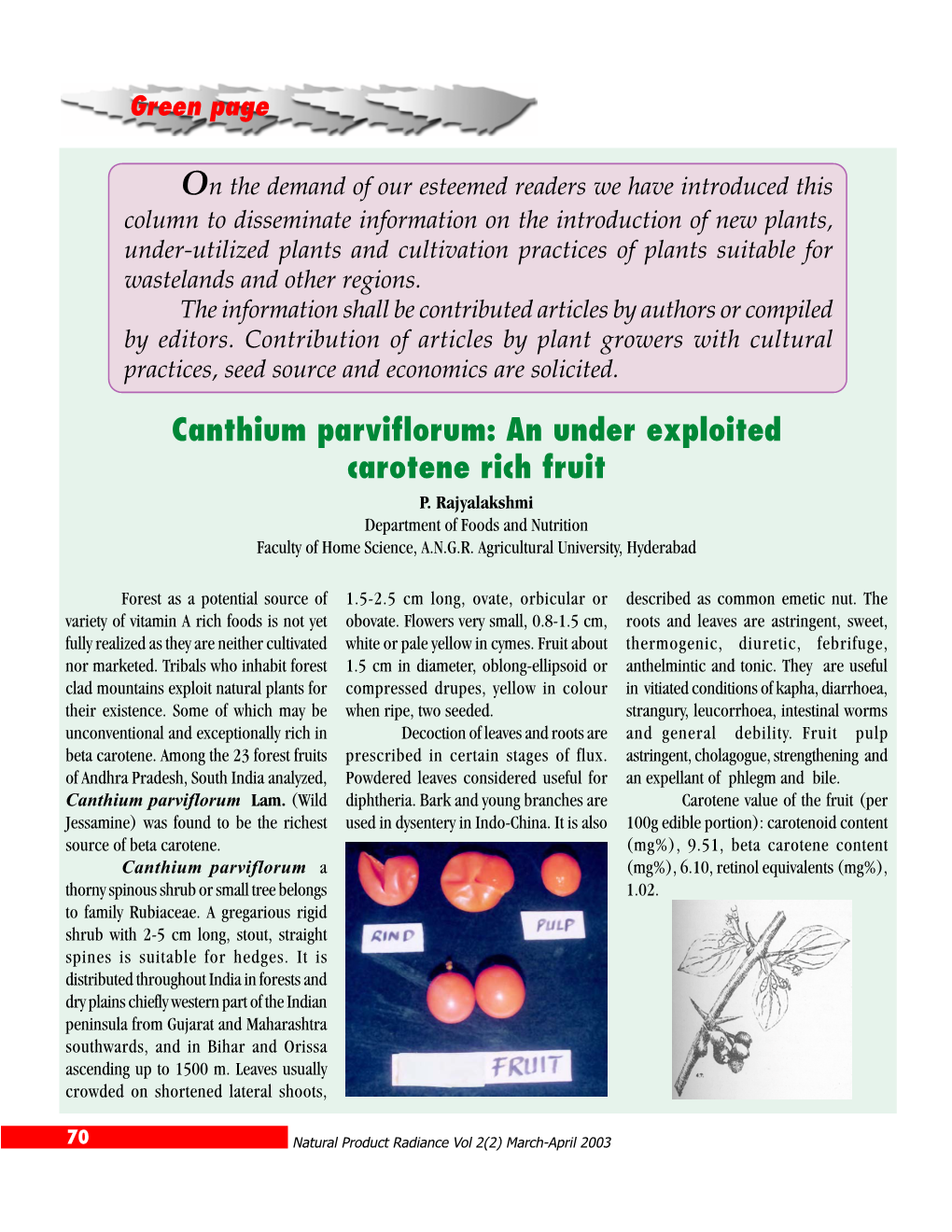 Canthium Parviflorum: an Under Exploited Carotene Rich Fruit P