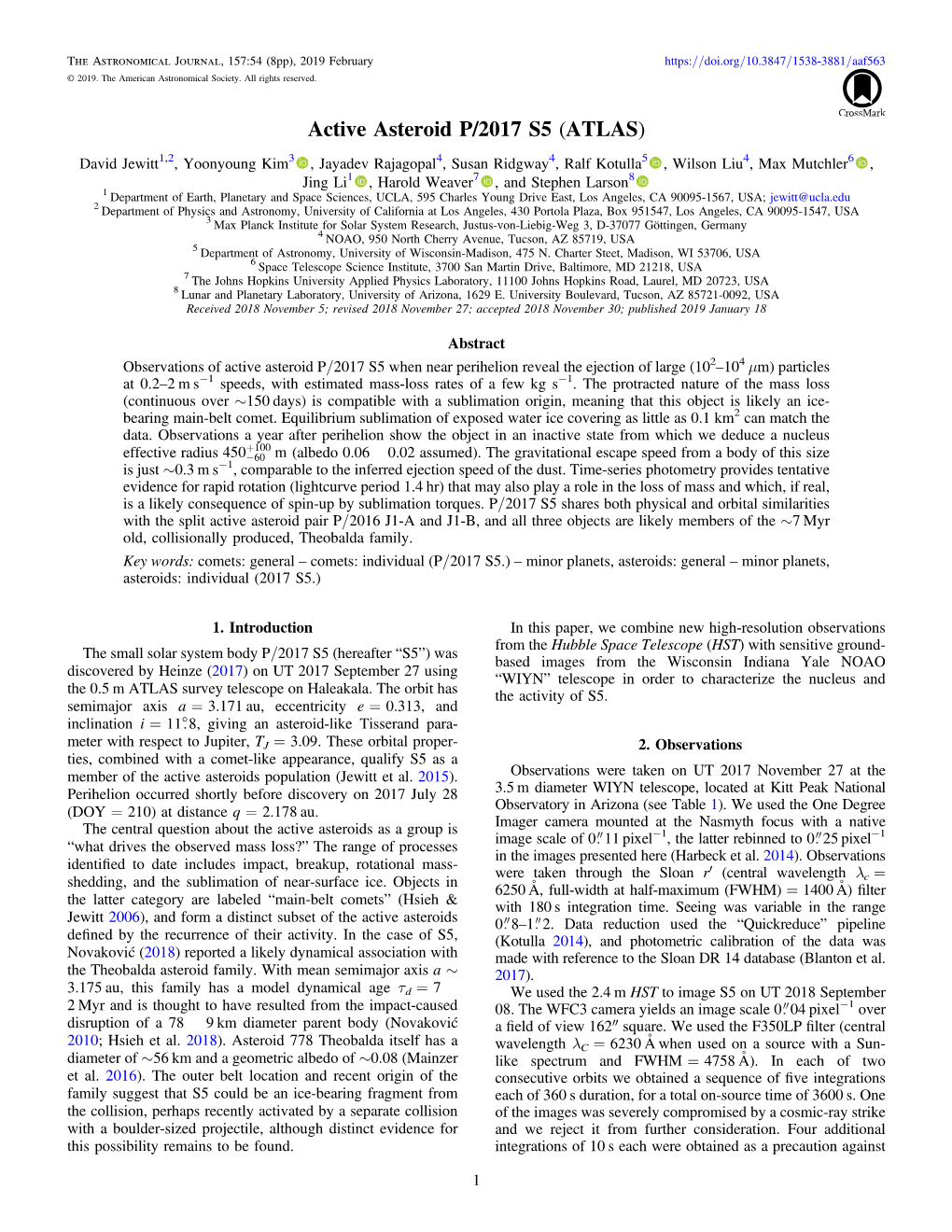 Jewitt, D., Kim, Y., Rajagopal, J. Et Al., 2019, AJ