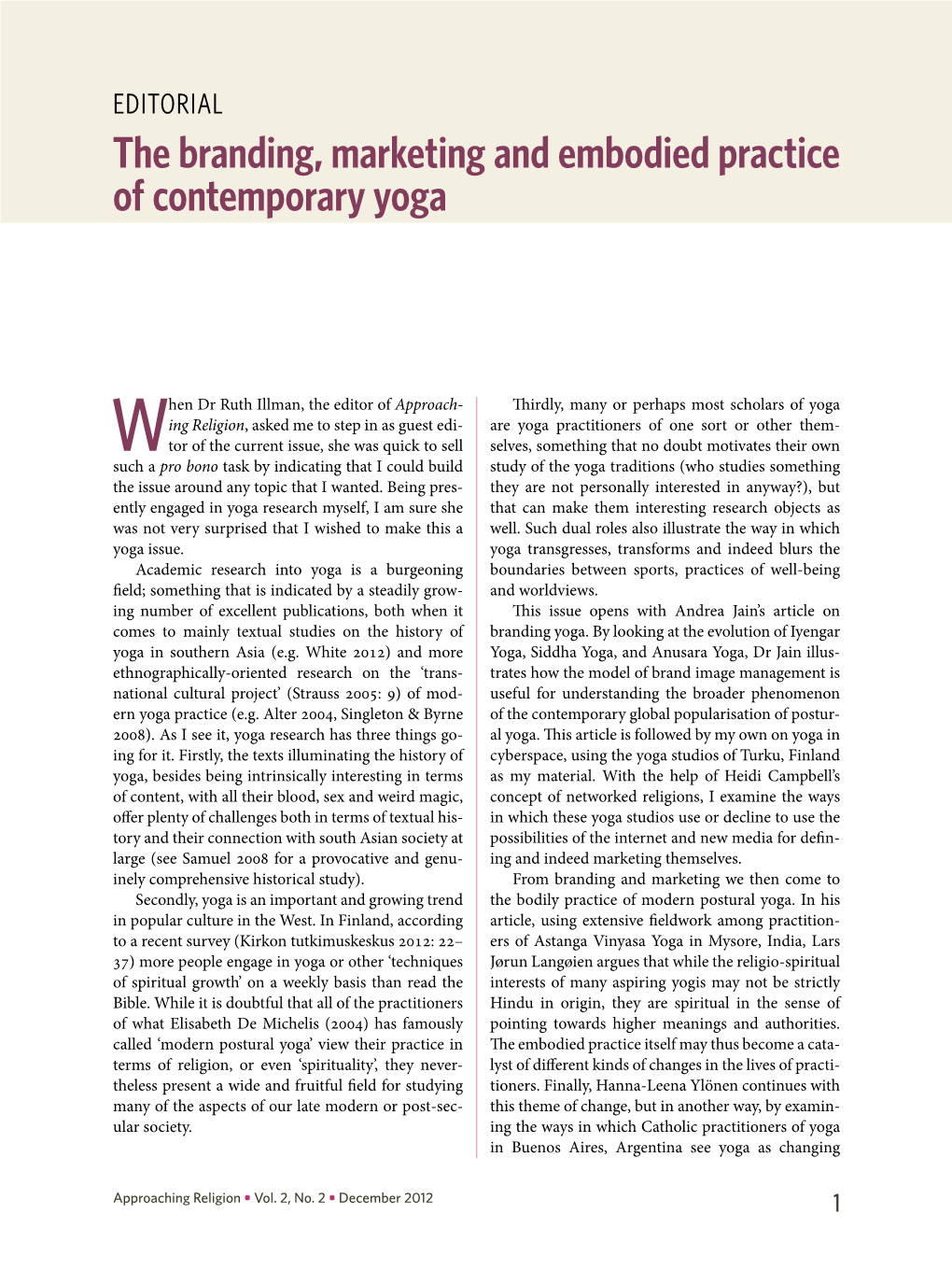 The Branding, Marketing and Embodied Practice of Contemporary Yoga