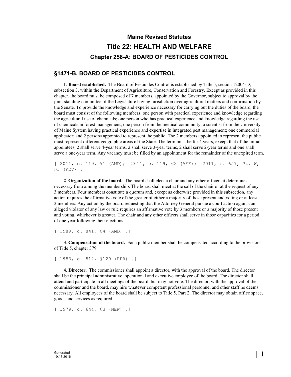 Title 22: HEALTH and WELFARE Chapter 258-A: BOARD of PESTICIDES CONTROL