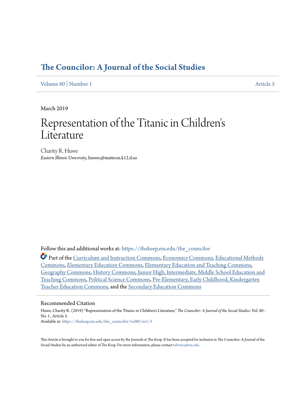 Representation of the Titanic in Children's Literature Charity R