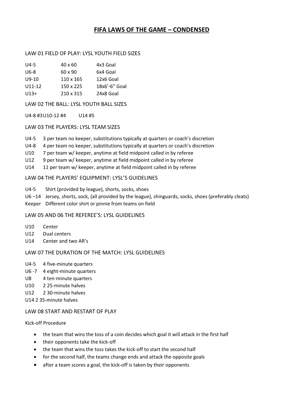 Fifa Laws of the Game – Condensed