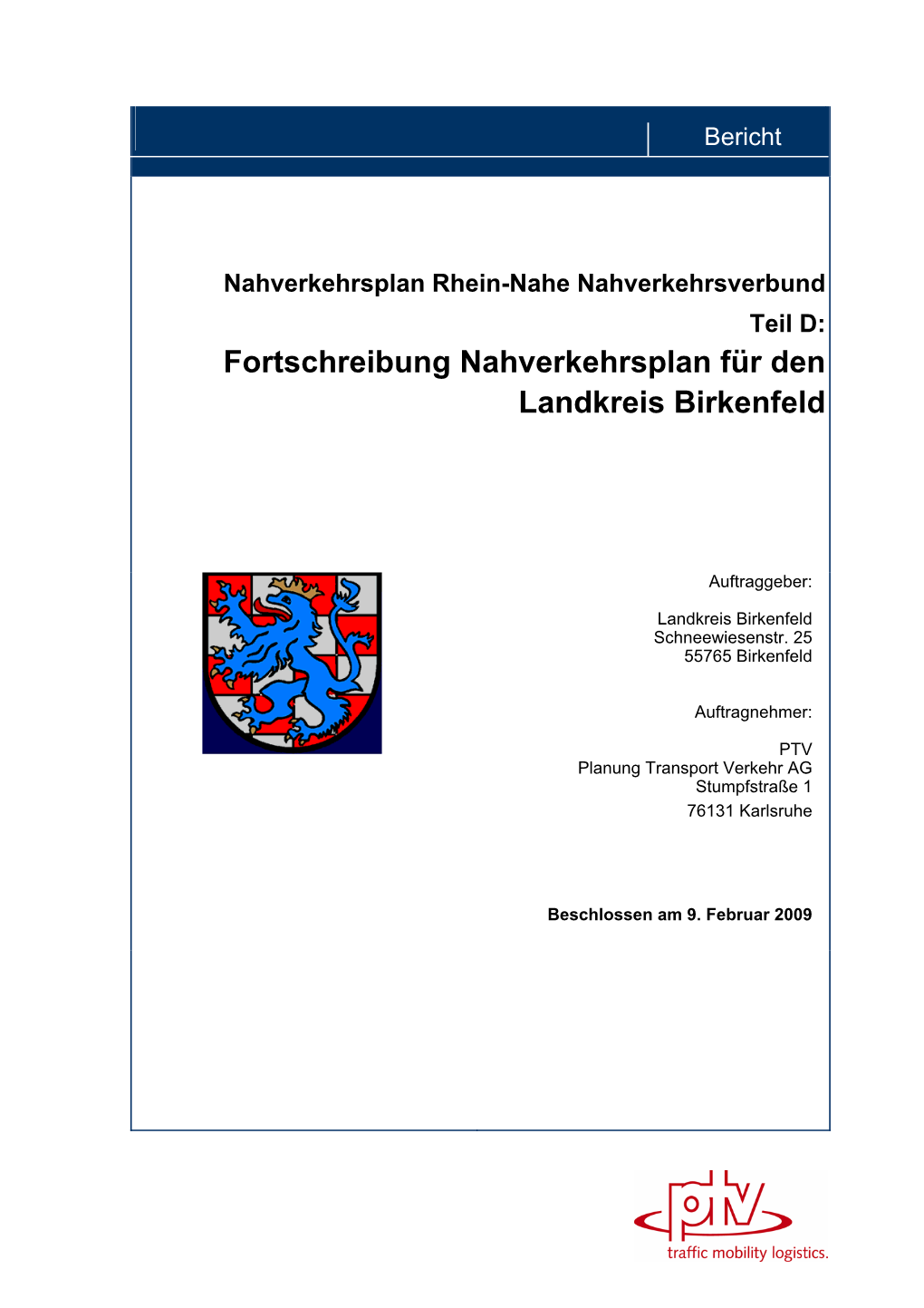 Fortschreibung Nahverkehrsplan Für Den Landkreis Birkenfeld