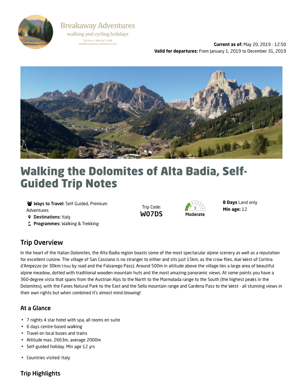 Walking the Dolomites of Alta Badia, Self- Guided Trip Notes