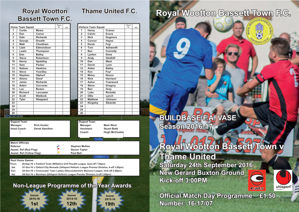 FA Cup RWBTFC Hellenic League Record