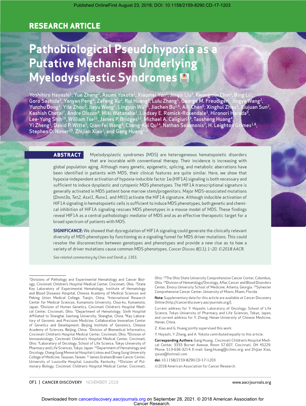 Pathobiological Pseudohypoxia As a Putative Mechanism Underlying Myelodysplastic Syndromes