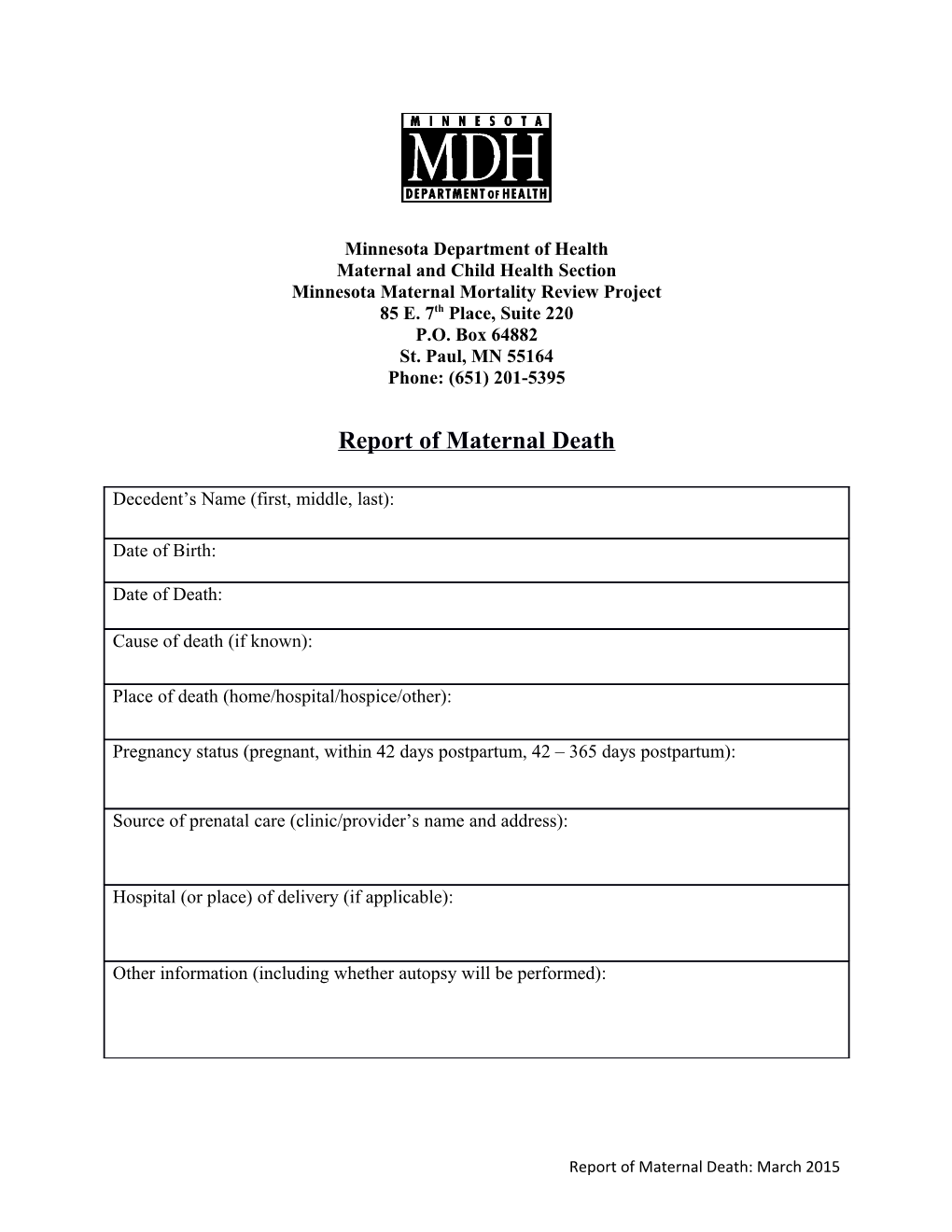 Report of Maternal Death