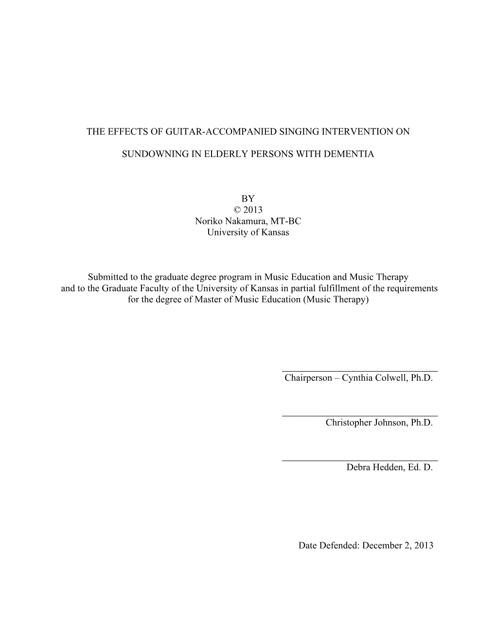 The Effects of Guitar-Accompanied Singing Intervention On