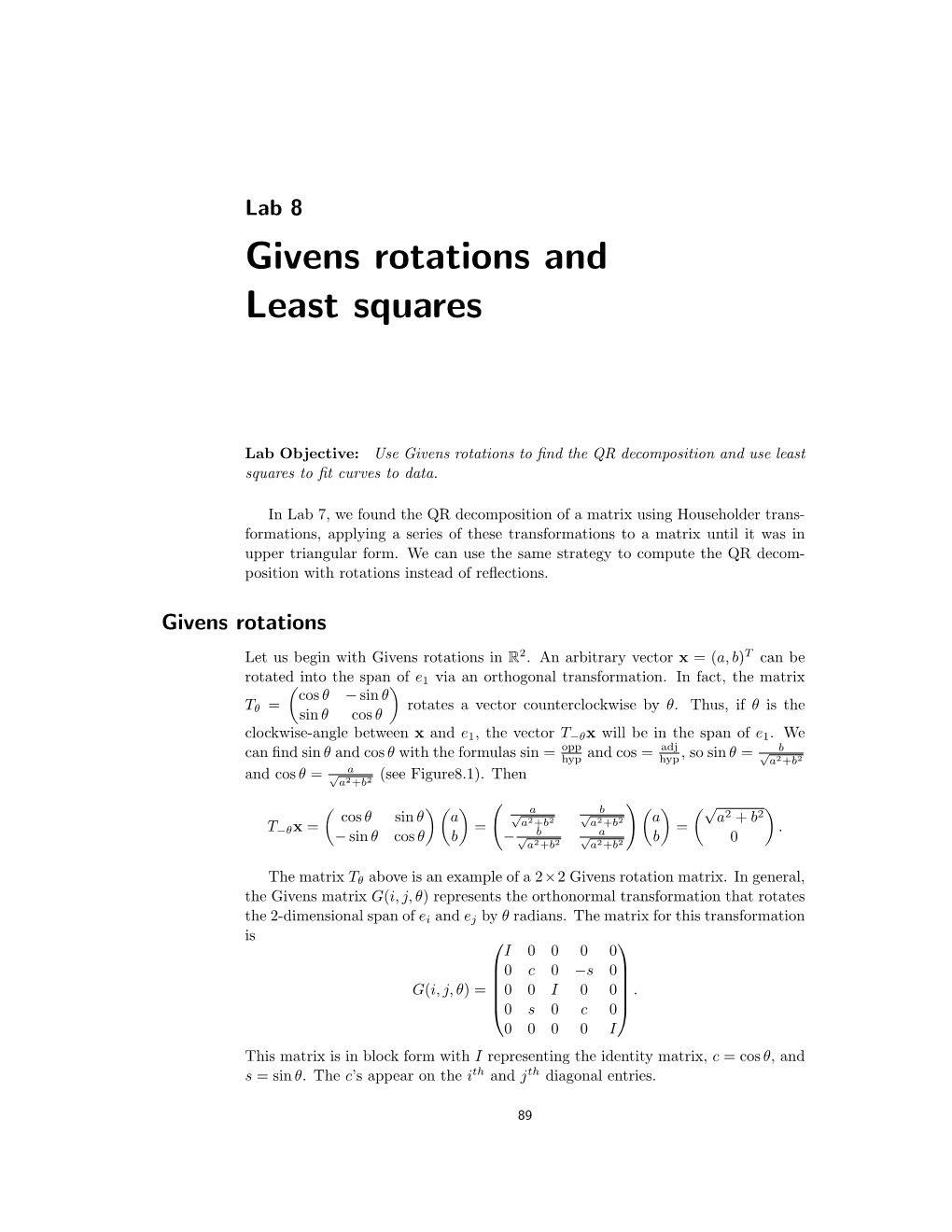 Givens Rotations and Least Squares