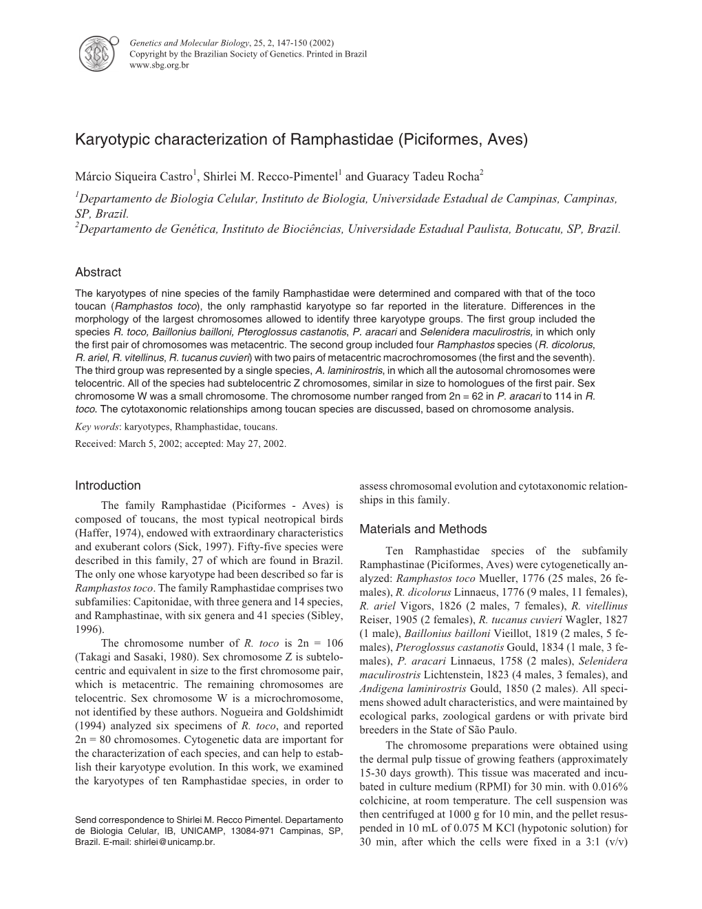 Karyotypic Characterization of Ramphastidae (Piciformes, Aves)