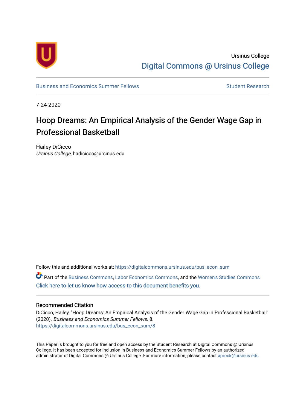 An Empirical Analysis of the Gender Wage Gap in Professional Basketball
