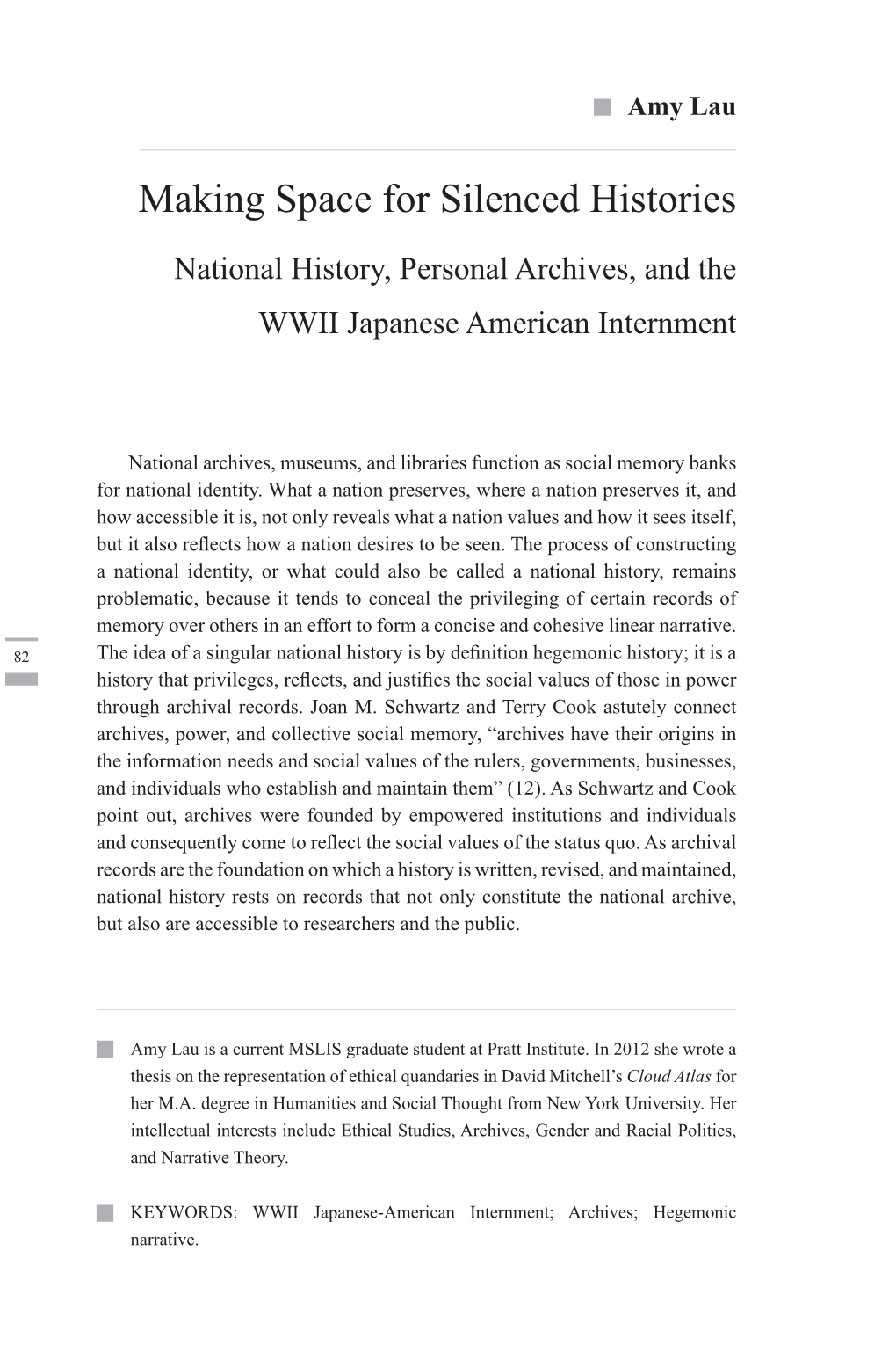 National History, Personal Archives, and the WWII Japanese American Internment