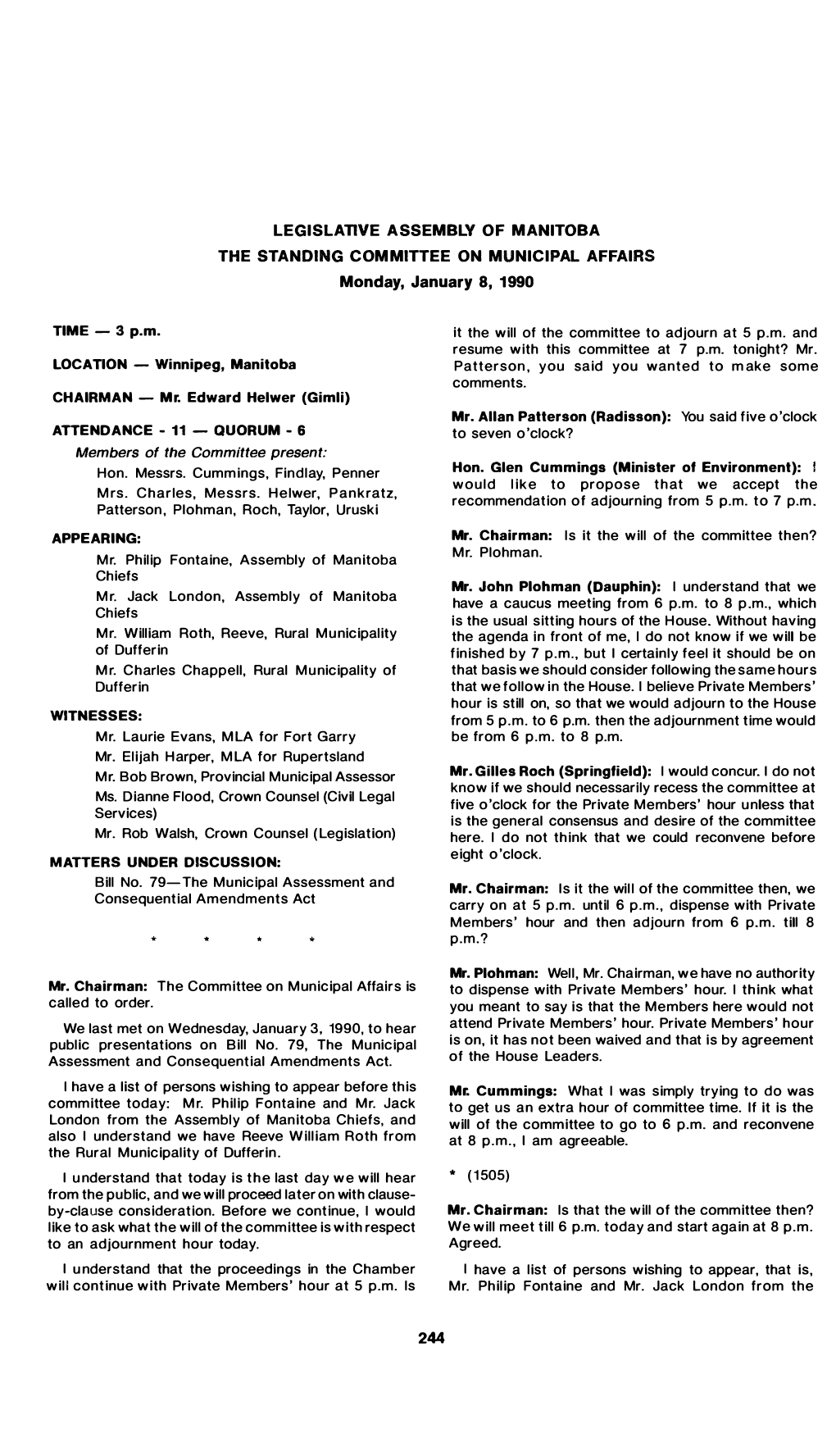 Legislative a Ssem Bly of M Anito Ba the Standing C